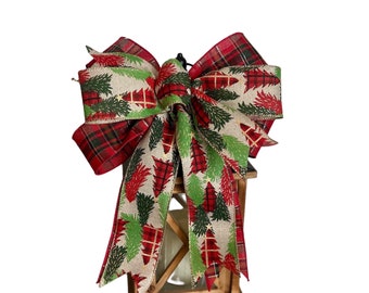 Christmas Bow, Christmas Tree Bow, Wreath Wired Bow, Holiday Bow, Christmas Tree Plaid Bow, Lantern Bow, Tree topper