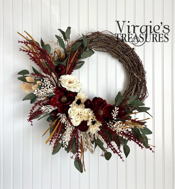 Magnolia Fall Floral Wreath – Seasonal Door Decoration