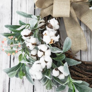Lambs Ear and Cotton Stem Wreath, Farmhouse Wreath, Front Door Wreath ...