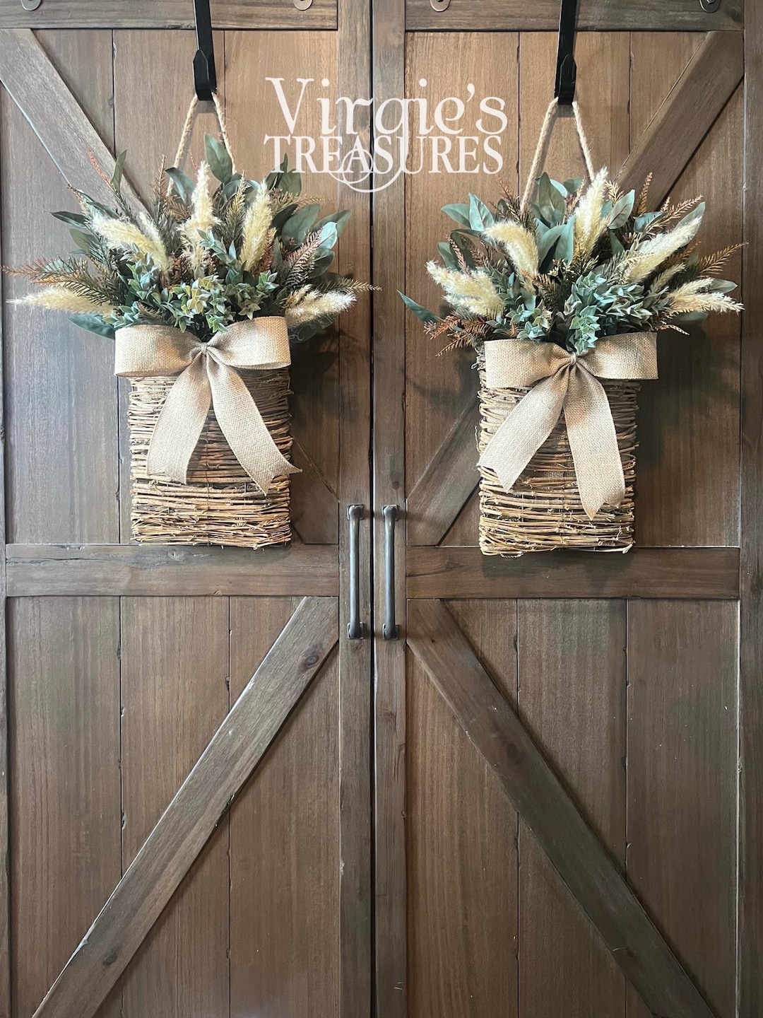 Double Door Basket Wreaths | Rattan Hanging Basket | Floral