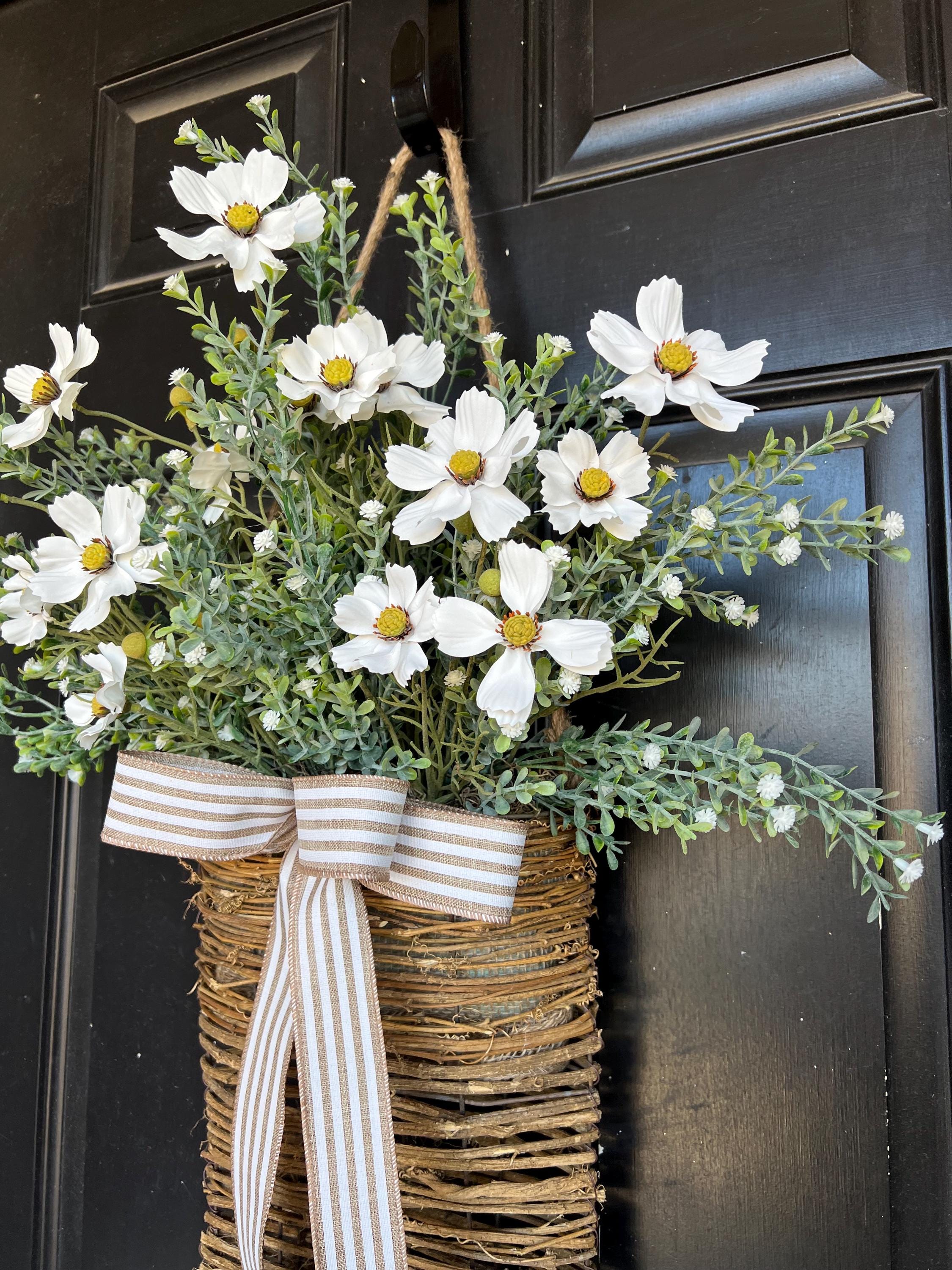 Spring Door Basket Wreath, Hanging Basket, Floral Arrangement