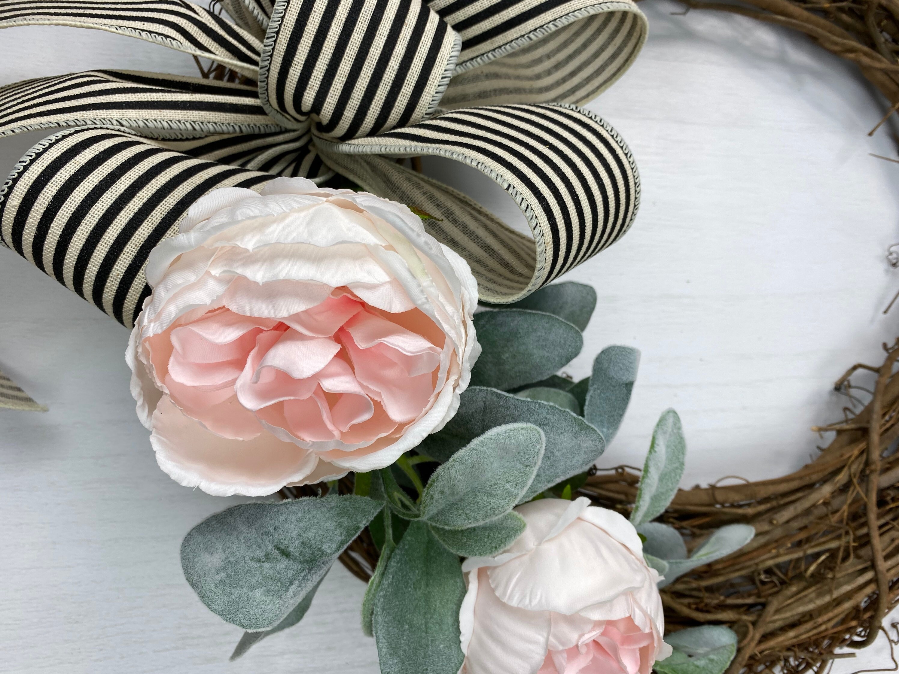 Cabbage Roses and Lambs Ear Wreath, Front Door Wreath, Spring Wreath ...