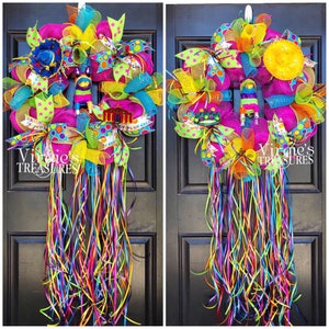 Double Door Fiesta Wreath-Cinco De Mayo Wreath-Fiesta Deco Mesh Wreath-Bright and Colorful Fiesta Wreath-Fiesta San Antonio Wreath, 20 Inch image 1