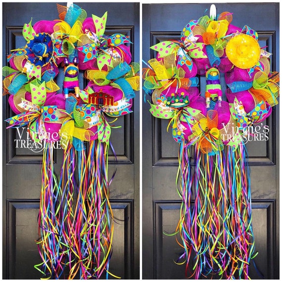 Double Door Fiesta Wreath Cinco De Mayo Wreath Fiesta Deco Mesh Wreath Bright And Colorful Fiesta Wreath Fiesta San Antonio Wreath 20 Inch