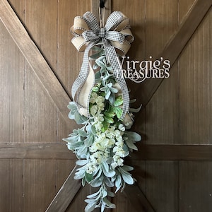 Wisteria & Lambs Ear Swag, Spring Swags Front Door, Farmhouse Swag, Wall Swag, Door Hanger, Elegant Door Swag, Wistera Swag, Summer Swag