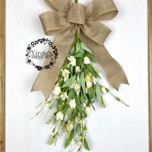 Cream Blossom & Berry Bush Vertical Door Swag, Cream Floral Wall Swag, Farmhouse Swag, Greenery Swag, Window Swag