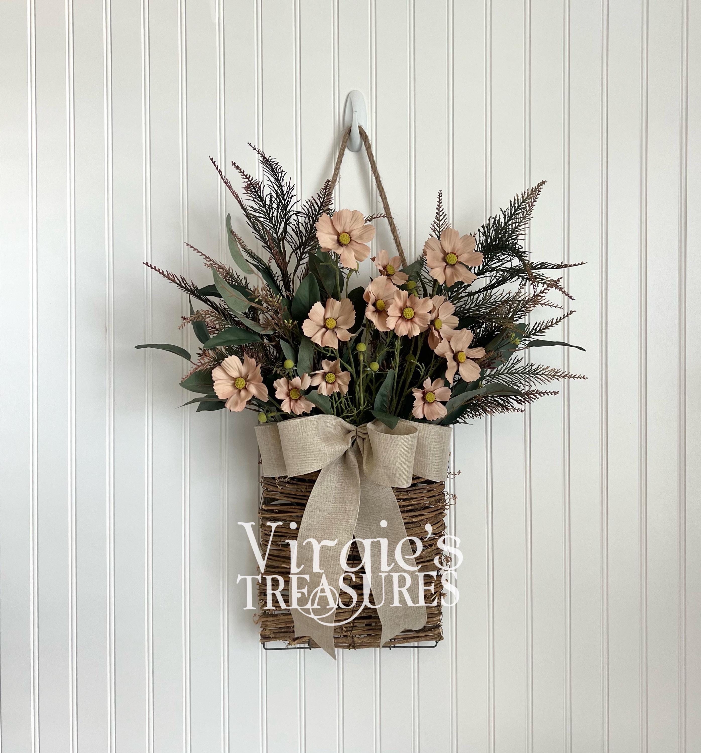 Cosmo Flower Door Basket Wreath, Rattan Hanging Basket, Floral