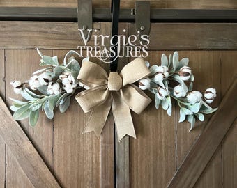 Lambs Ear & Cotton Stem Swag, Door Swag, Wall Swag, Farmhouse Swag, Lambs Ear Swag, Door Accent, Door Hanger Swag