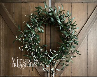 Olive Leaf Wreath / Front Door Wreath / Farmhouse Wreath / Year Round Wreath /Spring Wreath / Greenery Wreath / Kitchen Wreath / Olive Decor