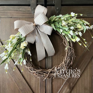 Farmhouse Wreath | Front Door Wreath | Spring Wreath | Summer Wreath | Everyday Wreath | Year Round Wreath | Cream Blossom Berry Bush