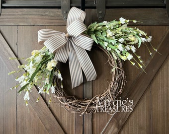 Farmhouse Wreath | Front Door Wreath | Spring Wreath | Summer Wreath | Everyday Wreath | Year Round Wreath | Cream Blossom Berry Bush