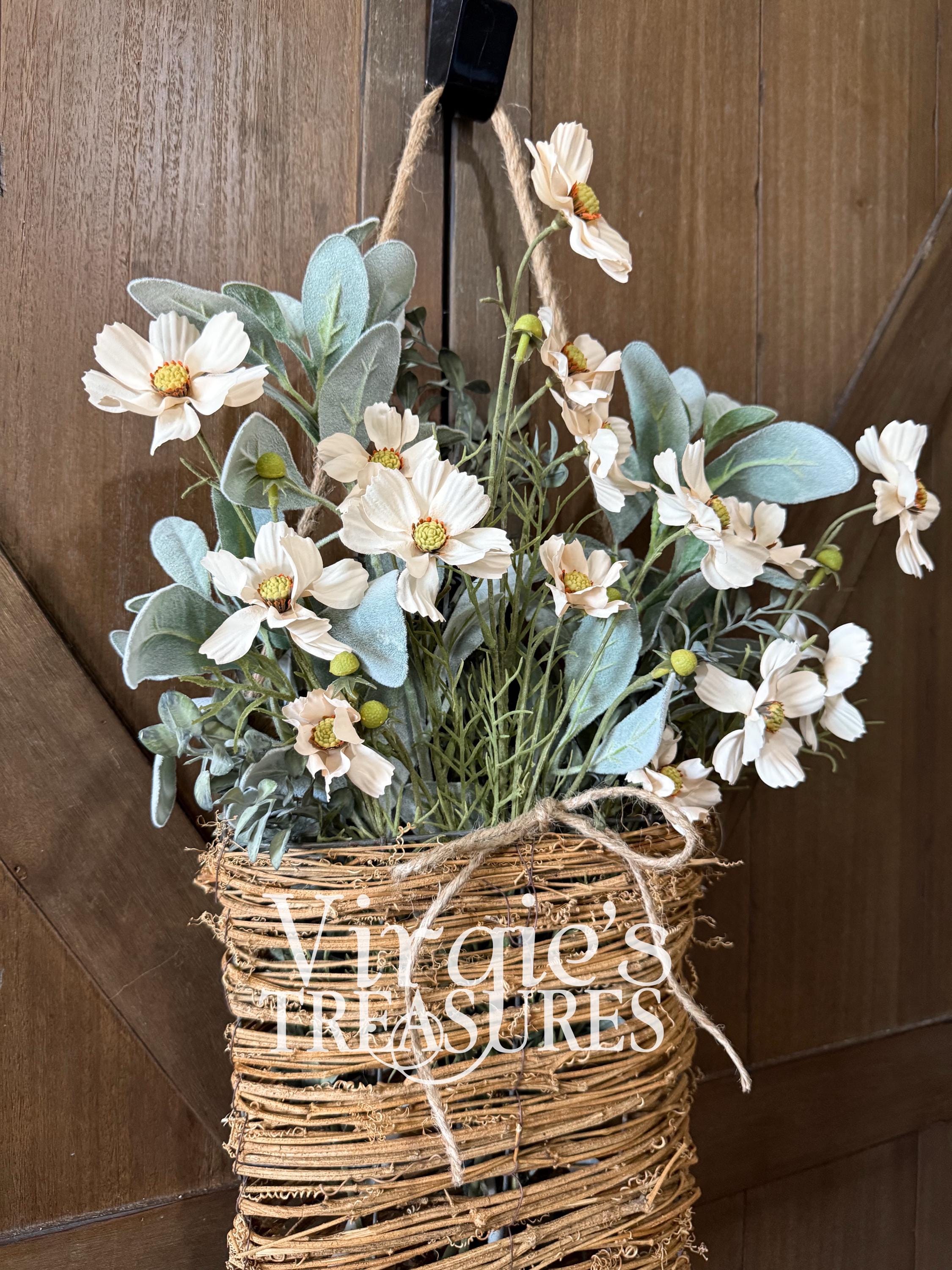 Cosmo Flower Door Basket Wreath, Spring Hanging Basket, Floral