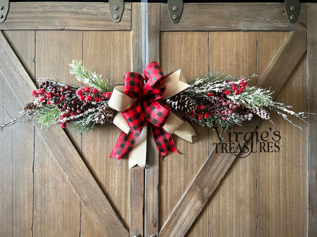 Christmas Greenery Swag, Christmas Swag, Buffalo Plaid Wall Swag