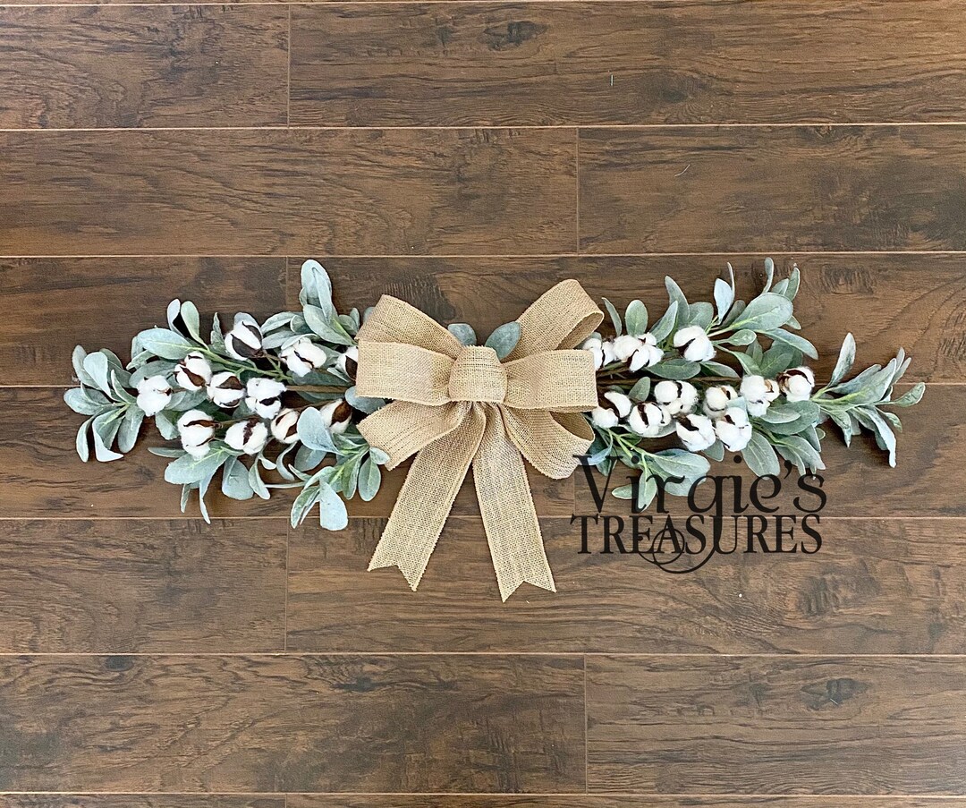 Lambs Ear & Cotton Stem Swag, 36 Door Swag, Wall Swag, Farmhouse Swag