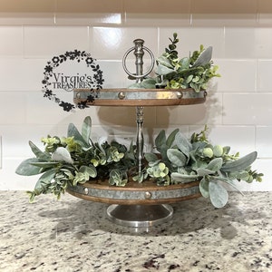 Tiered Tray Greenery Decor / Eucalyptus & Lambs Ear Greenery Decor / Farmhouse Tray Decor / Dough Bowl Filler Decor 3 Piece Bundle Set Only