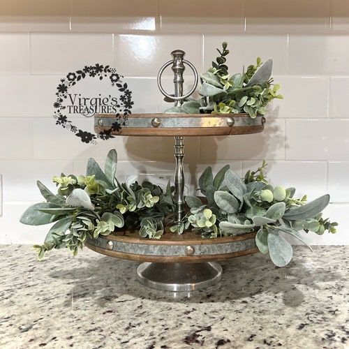Tiered Tray Greenery Farmhouse Tray Decor Dough Bowl Filler Etsy