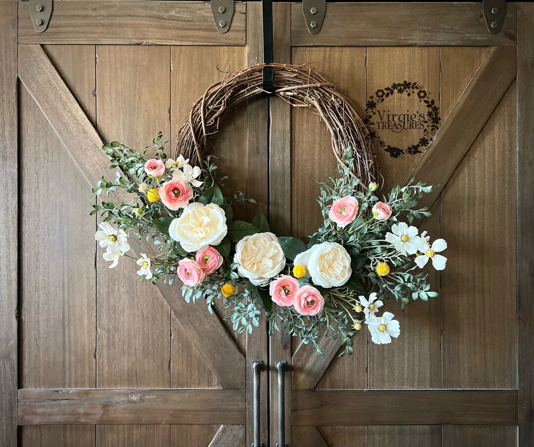 Cabbage Rose Wreath | Summer Wreath | Front Door Wreath | Spring Floral ...