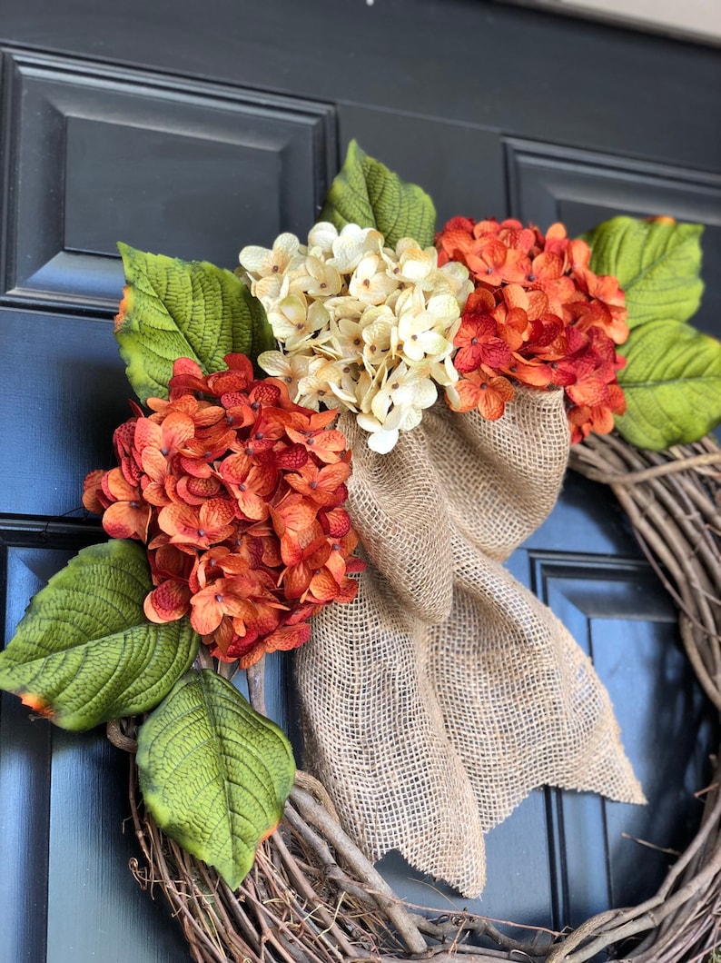 Hydrangea Wreath | Fall Hydrangea Wreath | Front Door Wreath | Orange ...
