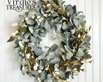 Fall Wreath, Autumn Wreath, Fall Farmhouse Wreath, Wildflower Fall Wreath, Farmhouse Wreath, Fall Lambs Ear Wreath, Fall Neutrals