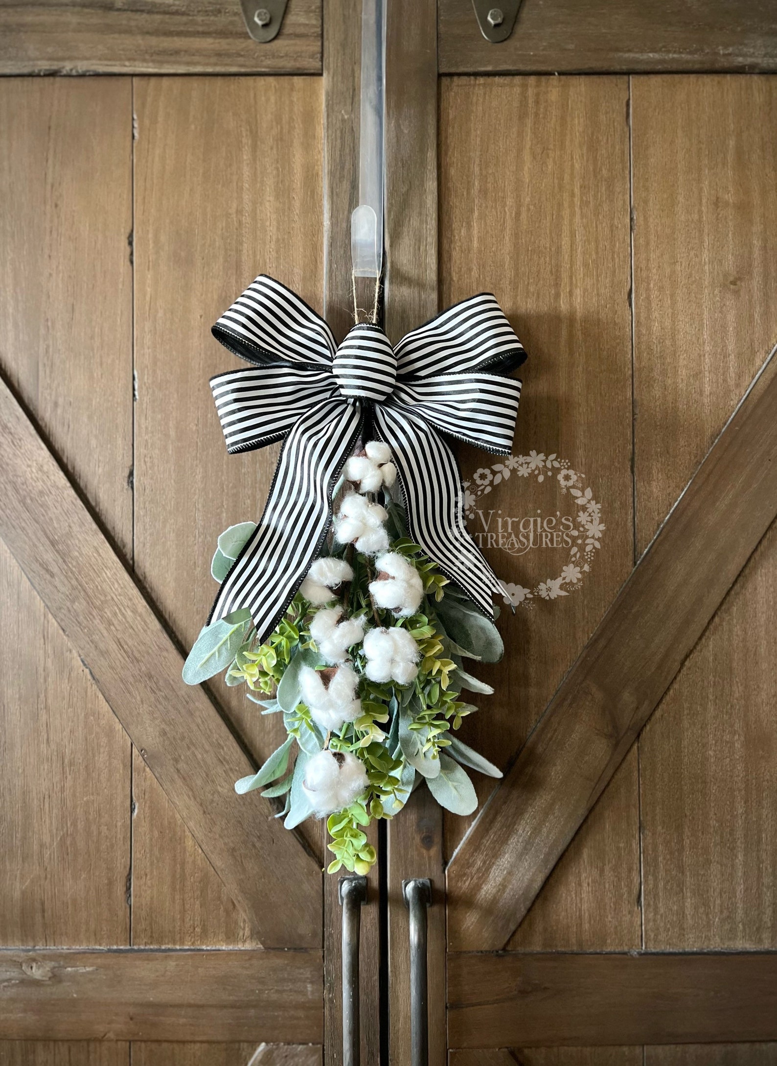 Lambs Ear & Cotton Stem Teardrop Swag Spring Door Swag Wall Etsy