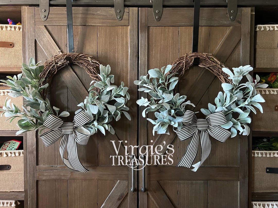 Lambs Ear Wreath, Front Door Wreath, Year Round Wreath, Spring Wreath ...