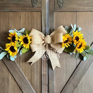 Sunflower swag, Farmhouse Swag, Wall Swag, Greenery Swag, Lambs Ear & Sunflower Door Swag, Window Swag, Country Decor, Summer Swag