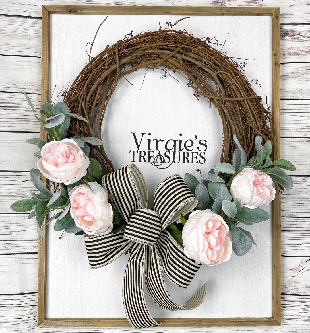 Cabbage Roses and Lambs Ear Wreath, Front Door Wreath, Spring Wreath ...