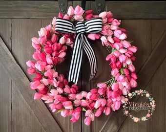 Pink Tulip Wreath, Spring Wreath for Front Wreath, Spring Wreath, Summer Wreath, Everyday Wreath, Farmhouse Wreath, Mother’s Day