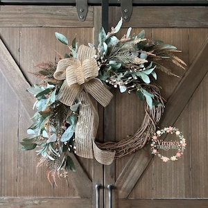 Lamb’s Ear Wreath / Greenery Wreath / Spring Wreath / Front Door Wreath / Farmhouse Wreath / Year Round Wreath / Eucalyptus Wreath / Ferns