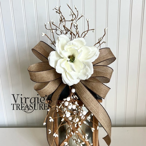 Magnolia Lantern Swag, Lantern Swag, Lantern Decor, Magnolia Swag, Magnolia Wreath Bow, White Berry Swag, Spring (Lantern NOT Included)