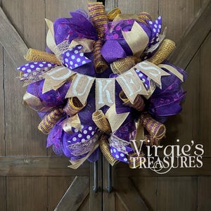 Dukes Wreath, School Wreath, Custom School Wreath, Custom College School Wreath, Purple and Gold Wreath, Alumni, Grad Gift, Housewarming