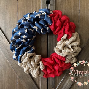 Patriotic Burlap Wreath, Support our Troops Gift for Spouse, Patriotic Wreath-Military Wreath-Memorial Day-Fourth of July Wreath