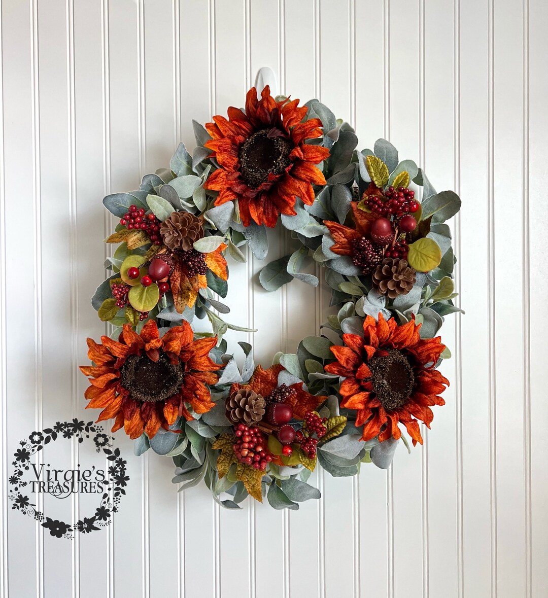 Fall Wreath for Front Door / Fall Lambs Ear Wreath / Fall Farmhouse ...