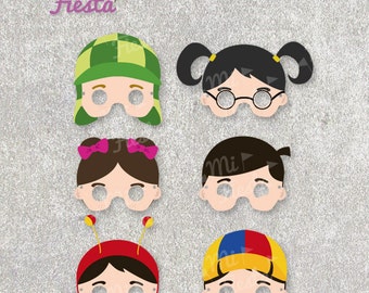 El Chavo del ocho Inspired set Masks, Chaves, Chapulin, Chilindrina Chiquinha, Quico, Popis, Ñoño, Printable birthday, SVG cut Digital File