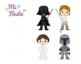 Star Wars Inspired Luke Skywalker, Darth Vader Princess Leia and Boba Fett Clipart birthdays Instant Digital Download Party
