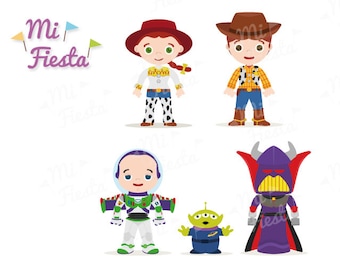 Toy story Inspired set Jessie, Woody, Buzz lightyear Zurg and Green alien Clipart party birthdays Instant Digital Download