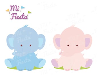 Cute baby elephant kawaii style clipart for birthdays or baby showers Instant Digital Download