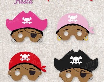 Pirates afro american children Mask Printable for birthdays, Instant Digital Download, girls and boys, Yo Ho