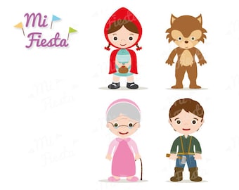 Little Red Riding Hood for Kids / Little Red Riding Hood, Wolf , Grandma and woodcutter Clipart birthdays Instant Digital Download DIY