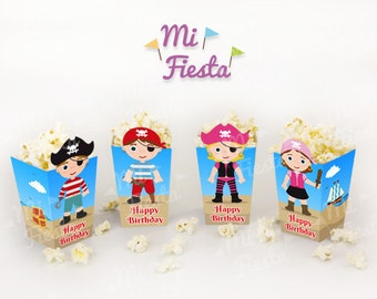 Pirates children popcorn or treat box Birthday Party Printables / Instant Digital Download DIY, girls and boys, Yo Ho