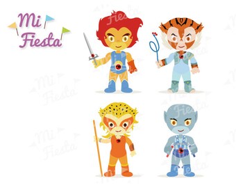 ThunderCats Inspired set Lion-O, Tygra, Cheetara and Panthro. Art birthdays Instant Digital Download