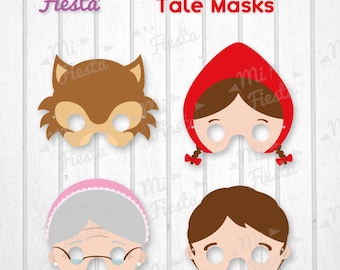 Little Red Riding Hood tale, Wolf , Grandma and woodcutter Mask Printable for birthdays, Instant Digital Download