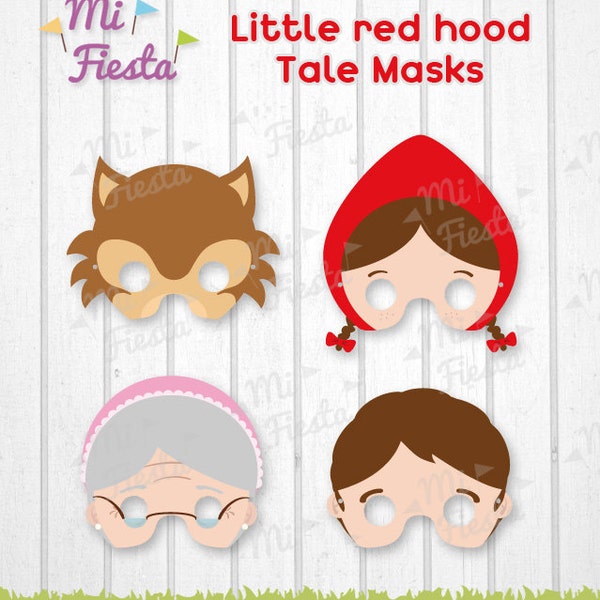 Conte du Petit Chaperon Rouge, Loup, Grand-mère et bûcheron Masque Imprimable pour les anniversaires, Téléchargement numérique instantané