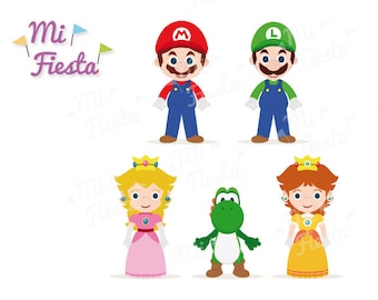 Mario brothers Inspired set Mario, Luigi, Yoshi, Princess Daisy and Princess Peach. Kids birthdays Instant Digital Download