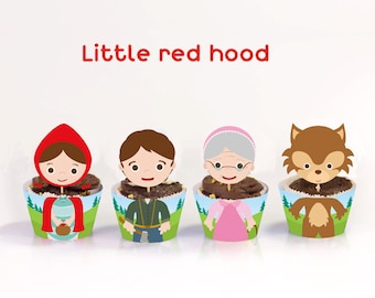 Little Red Riding Hood tale, Wolf , Grandma and woodcutter Cupcake Toppers Wrappers Birthday Party Printables / Instant Digital Download DIY