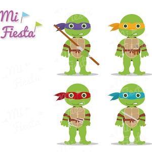 Teenage Mutant Ninja Turtles geïnspireerd Leonardo, Donatello, Raphael en Michaelangelo Clipart verjaardagen Instant Digitale Download Party