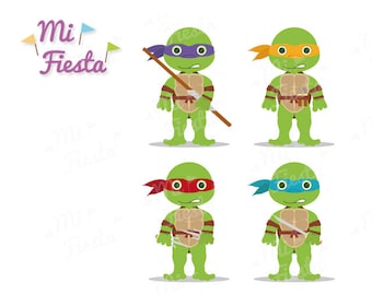 Teenage Mutant Ninja Turtles Inspired Leonardo, Donatello, Raphael and Michaelangelo Clipart birthdays Instant Digital Download Party