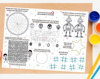 English Spanish Bilingual Placemat Didactic Kids Colouring Sheet Party Paper Goods Decor Tabletop Mantel Papel Niños Colorear Español Fiesta