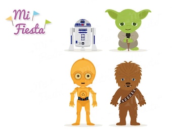 Star Wars Inspired Chewbacca,  C3P0, R2D2 and Yoda Clipart birthdays Instant Digital Download Party