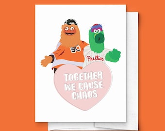 Together, We Cause Chaos Valentine's Day Greeting Card | Anniversary, Friendship, Funny, Love, Philadelphia, Gritty, Phanatic, Philly Sports